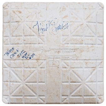 2012 Miguel Cabrera Game Used, Signed & Inscribed 2nd Base Used on 9/18/12 for Home Run #39 of the Season (MLB Authenticated & JSA)